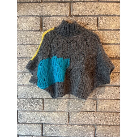 Zara Womens Multicolor Chunky Knit Poncho Sweater W/ Cable Pattern & Turtleneck - Picture 6 of 7